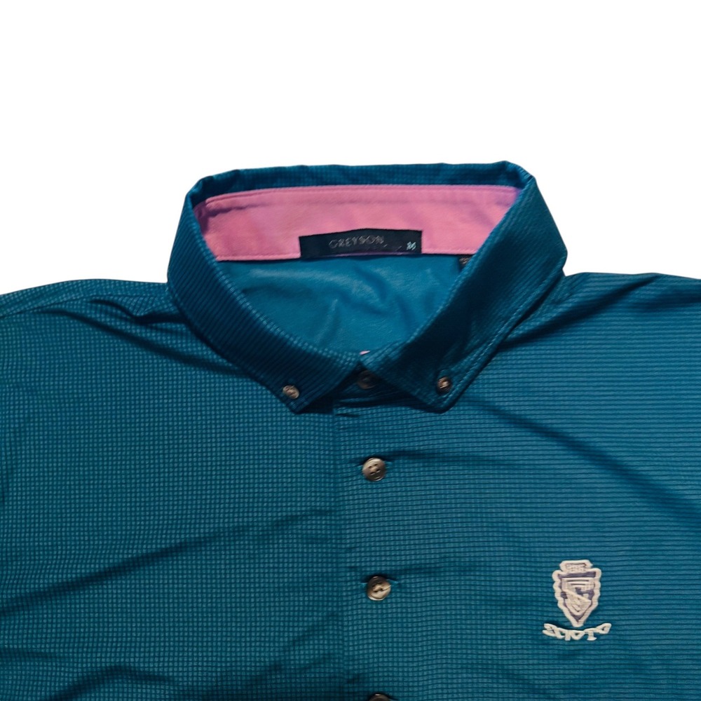 Greyson Mens Teal Blue Micro Grid Performance Golf Polo Shirt Size Medium M - Picture 3 of 7